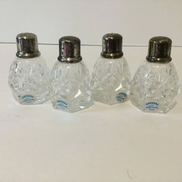 VTG LEONARD Japan Crystal Salt & Pepper Shakers in Box Set of 4 Silver Tops NOS - Picture 3 of 8